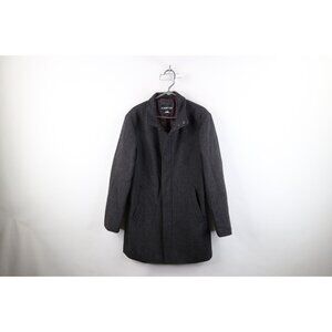 Express Mens Large Wool Blend Herringbone Full Zip Overcoat Trench Jacket Gray